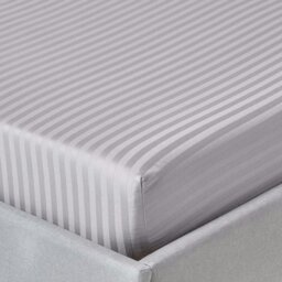 Rackhams Silky 330 TC Egyptian Cotton Satin Stripe Fitted Sheet – 30 cm Deep - Grey - Single - thumbnail 1