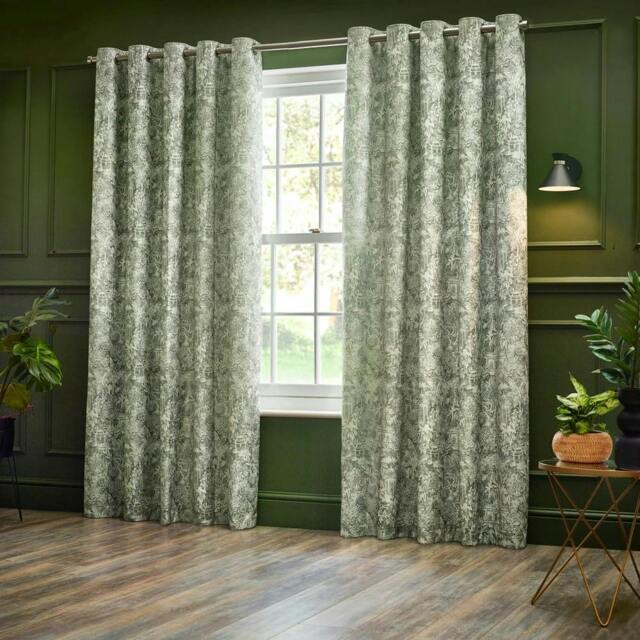 Rackhams Chenille Bengal Tiger Eyelet Curtains - Sage - 168cm x 137cm - Sage - 100% Polyester - image 1