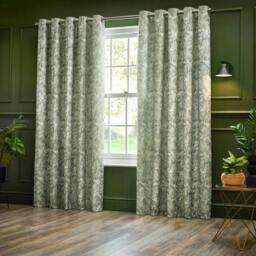 Rackhams Chenille Bengal Tiger Eyelet Curtains - Sage - 168cm x 137cm - Sage - 100% Polyester