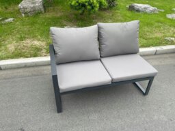 Rackhams Aluminum Outdoor Garden Furniture Corner Sofa 2 PC Chairs Gas Fire Pit Dining Table Sets Gas Heater Burner Dark Grey 9 Seater - thumbnail 3