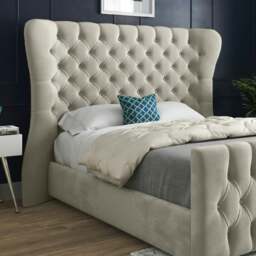 Rackhams Parma Wide Curved Winged Upholstered Soft Velvet Bed Frame - Cream - Black - Small single - thumbnail 3