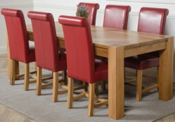 Rackhams Kuba Extra Large Oak Dining Table with Washington Leather Chairs - 6 chairs - Burgundy - thumbnail 1