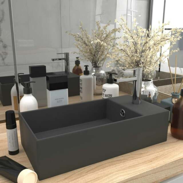 Rackhams Bathroom Sink with Overflow Ceramic Dark Grey