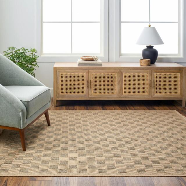 Rackhams Mirage-Cottage Tan Black Checkered Fringe In- & Outdoor Jute-Look Rug - 200 x 275 cm - image 1