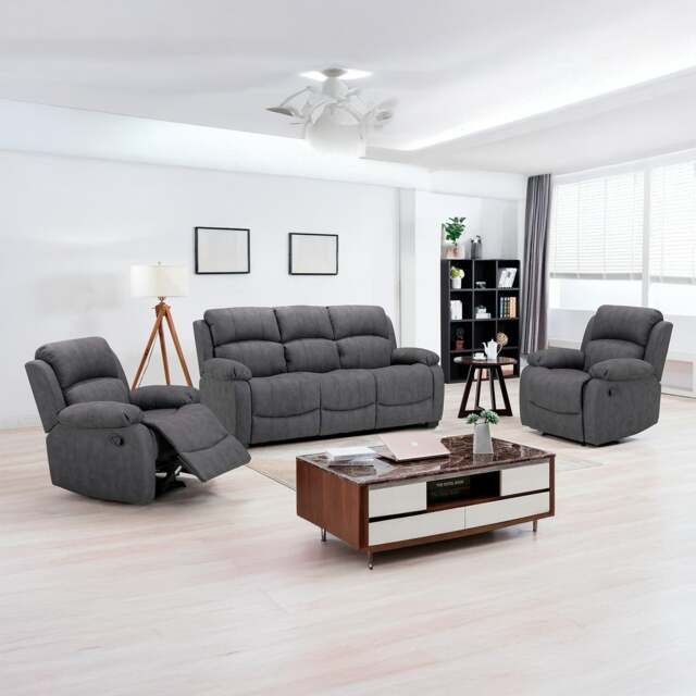 Rackhams Alaska Grey Full Fabric 3 Piece Sofa Suite - image 1