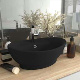 Rackhams Luxury Basin Overflow Oval Matt Black 58.5x39 cm Ceramic - thumbnail 1