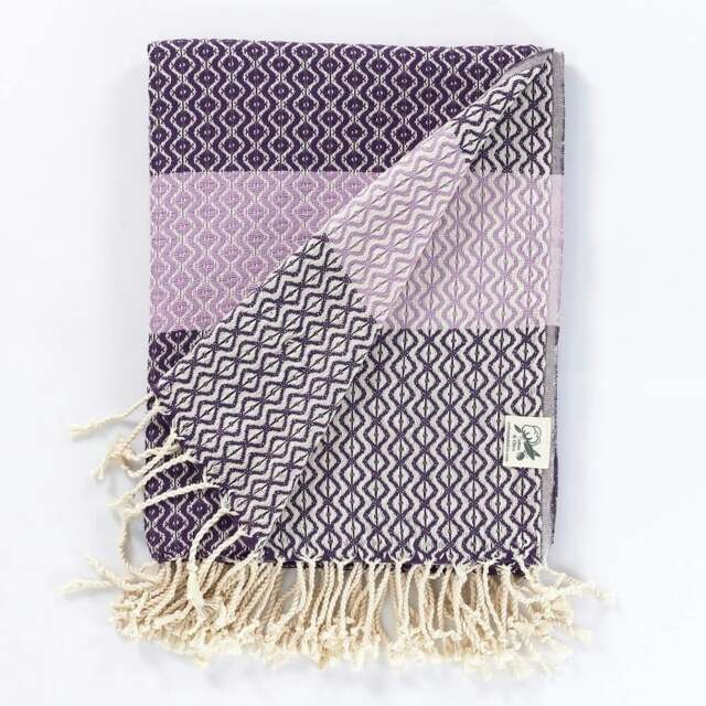 Rackhams Caria Throw Blanket, HAND-LOOMED - Purple with Lavender - image 1