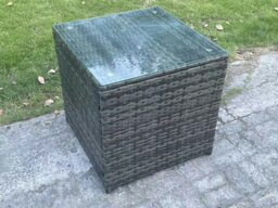 Rackhams 9 Seater Dark Grey Mixed Rattan Outdoor Lounge Set - Rectangular Coffee Table, 3-Seater Sofa, 2 Big Footstools & 2 Side Tables - thumbnail 5