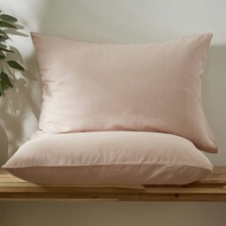 Rackhams Touch of Linen Pillowcase Pair - One Size - Powder Pink - thumbnail 1