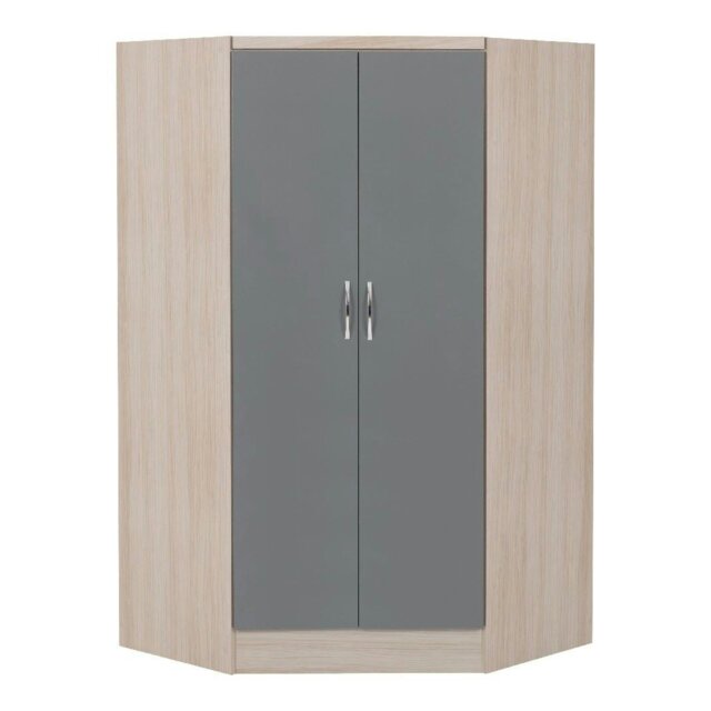 Rackhams Nevada 2 Door Corner Wardrobe - Grey Gloss and Light Oak - image 1