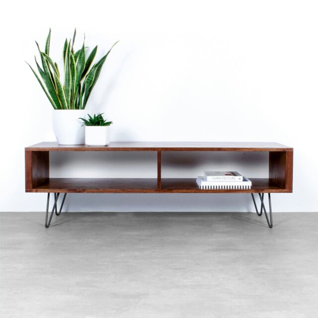 "Rackhams Henley TV Stand on Mid Century Hairpin Legs - Large 140cm (55"") wide - Walnut - 30cm (12"")" - image 1