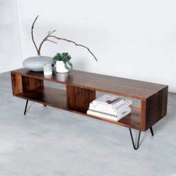 "Rackhams Henley TV Stand on Mid Century Hairpin Legs - Large 140cm (55"") wide - Walnut - 30cm (12"")" - thumbnail 3