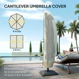 Rackhams Parasol Cover, 600D Oxford Cantilever Umbrella Cover Fit for 2-4m Parasol, Banana Umbrella Protector with Zipper for Outdoor Garden, Patio, White - thumbnail 4