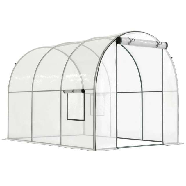 Rackhams Polytunnel Greenhouse Walk-in Grow House with Plasric Cover, Door, Mesh Window and Steel Frame, 3 x 2 x 2m, Clear - image 1