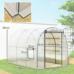 Rackhams Polytunnel Greenhouse Walk-in Grow House with Plasric Cover, Door, Mesh Window and Steel Frame, 3 x 2 x 2m, Clear - thumbnail 2