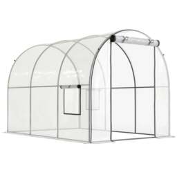 Rackhams Polytunnel Greenhouse Walk-in Grow House with Plasric Cover, Door, Mesh Window and Steel Frame, 3 x 2 x 2m, Clear - thumbnail 1