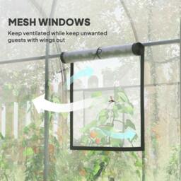 Rackhams Polytunnel Greenhouse Walk-in Grow House with Plasric Cover, Door, Mesh Window and Steel Frame, 3 x 2 x 2m, Clear - thumbnail 5