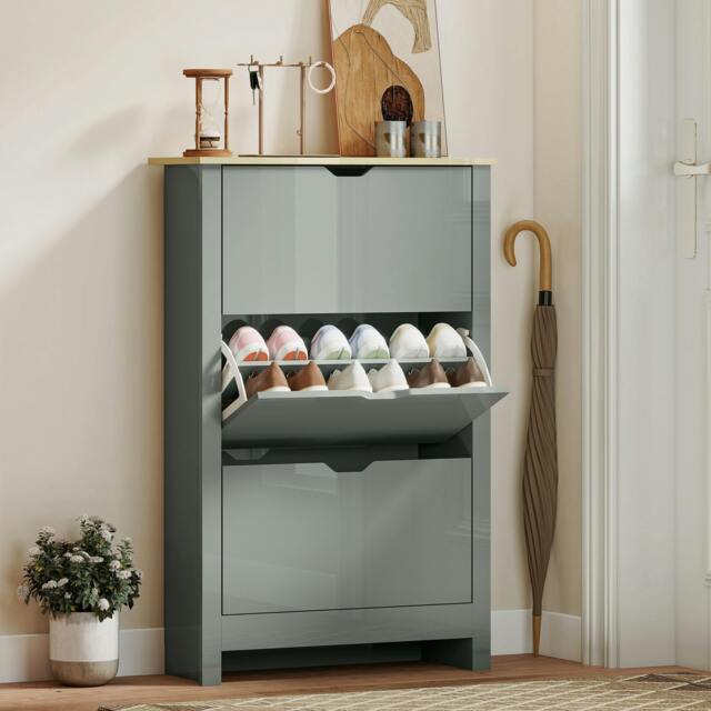 Rackhams 18-Shoe Storage Cabinet 6 Shelves 3 Drawers Tabletop - Light Grey - image 1