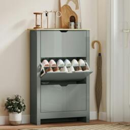 Rackhams 18-Shoe Storage Cabinet 6 Shelves 3 Drawers Tabletop - Light Grey - thumbnail 1