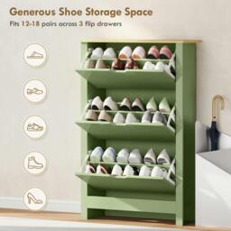 Rackhams 18-Shoe Storage Cabinet 6 Shelves 3 Drawers Tabletop - Light Grey - thumbnail 6