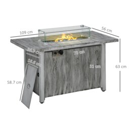 Rackhams Gas Fire Pit Table with 50,000 BTU Burner, Cover, Glass Screen, Grey - thumbnail 3