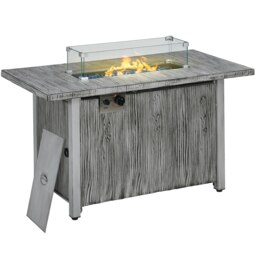 Rackhams Gas Fire Pit Table with 50,000 BTU Burner, Cover, Glass Screen, Grey - thumbnail 2