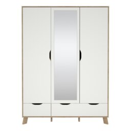 Rackhams Ikast Wardrobe 3 Doors and 2 Drawers with Mirror in Jackson Hickory and White - White - Malemine - 1 - thumbnail 2