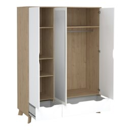 Rackhams Ikast Wardrobe 3 Doors and 2 Drawers with Mirror in Jackson Hickory and White - White - Malemine - 1 - thumbnail 6
