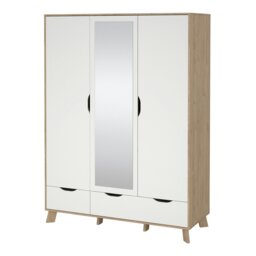 Rackhams Ikast Wardrobe 3 Doors and 2 Drawers with Mirror in Jackson Hickory and White - White - Malemine - 1 - thumbnail 3