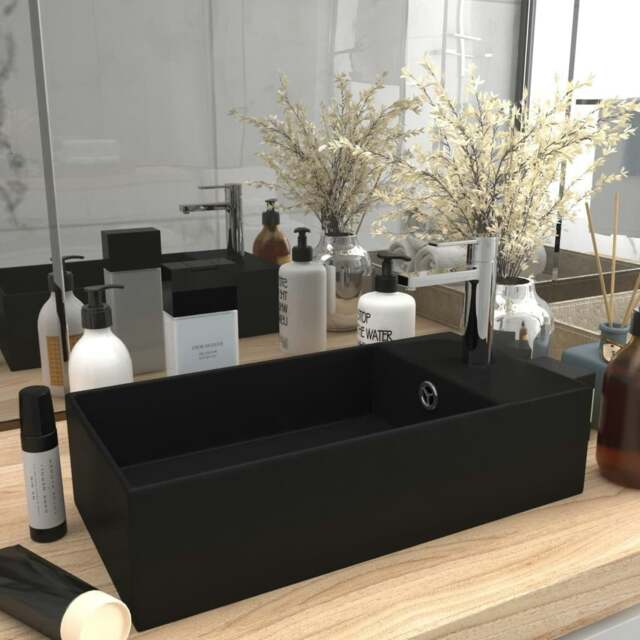 Rackhams Bathroom Sink with Overflow Ceramic Matt Black