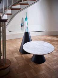 Rackhams Oscar Square Dining Tables - Small - Black Matt Powder - Brown Marble - thumbnail 2