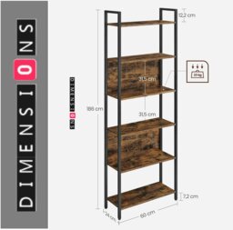 Rackhams 6-Shelf Industrial Bookcase with Steel Structure - thumbnail 5