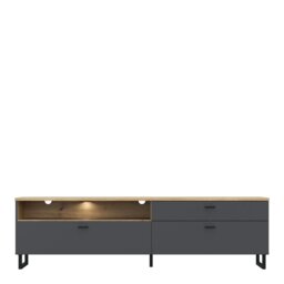 Rackhams Klara TV Unit with 1 Drawer 2 Flip Doors in Grey and Oak inc LED Lighting - 1 - thumbnail 2