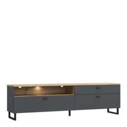 Rackhams Klara TV Unit with 1 Drawer 2 Flip Doors in Grey and Oak inc LED Lighting - 1 - thumbnail 1