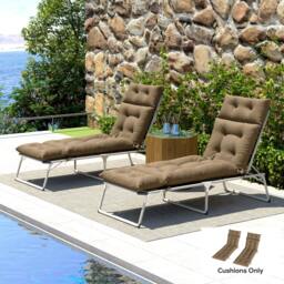 Rackhams Garden Lounge Chair Cushions Set of 2, 220gsm Fabric, Dark Grey - Khaki