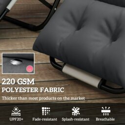 Rackhams Garden Lounge Chair Cushions Set of 2, 220gsm Fabric, Dark Grey - Khaki - thumbnail 4