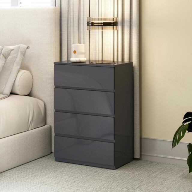Rackhams Bedroom Chest of Drawers, High Gloss 4 Drawers Dresser, Grey - Grey - 4 - Modern - image 1