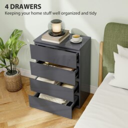 Rackhams Bedroom Chest of Drawers, High Gloss 4 Drawers Dresser, Grey - Grey - 4 - Modern - thumbnail 4
