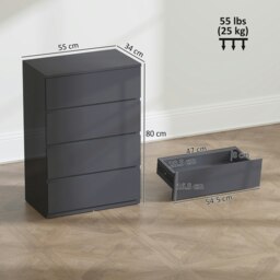 Rackhams Bedroom Chest of Drawers, High Gloss 4 Drawers Dresser, Grey - Grey - 4 - Modern - thumbnail 6
