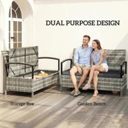 Rackhams 125L Garden Storage Bench, 2 Seater PE Rattan Outdoor Bench - 123 x 70 x 82 cm - Khaki - Garden storage bench - thumbnail 5