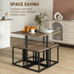 Rackhams 5 Piece Dining Table and Chairs Set 4, Industrial Space Saving Table and Chairs with Metal Frame, Square Kitchen Table and Stools, Brown - thumbnail 4