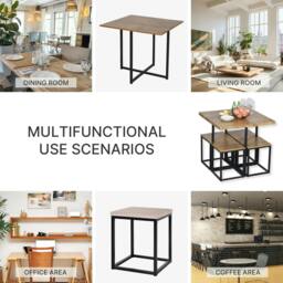 Rackhams 5 Piece Dining Table and Chairs Set 4, Industrial Space Saving Table and Chairs with Metal Frame, Square Kitchen Table and Stools, Brown - thumbnail 6