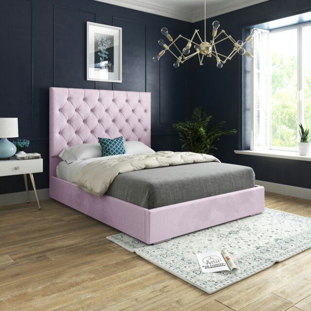Rackhams Alma Upholstered Soft Velvet Bed Frame - Pink - Pink - Double - image 1