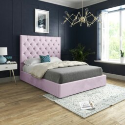 Rackhams Alma Upholstered Soft Velvet Bed Frame - Pink - Pink - Double - thumbnail 1