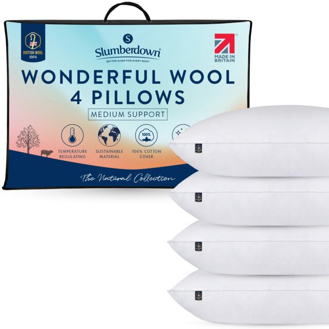 Rackhams Wonderful Wool Firm Support Pillow - Cover: 100% Cotton Filling: 100% British Wool - Medium - 4 Pack - image 1