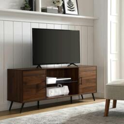 "Rackhams PORTOBELLO Luxury Walnut Dual Compartment Storage 6-Shelf up to 65"" Flat Screen TV Cabinet - Walnut"