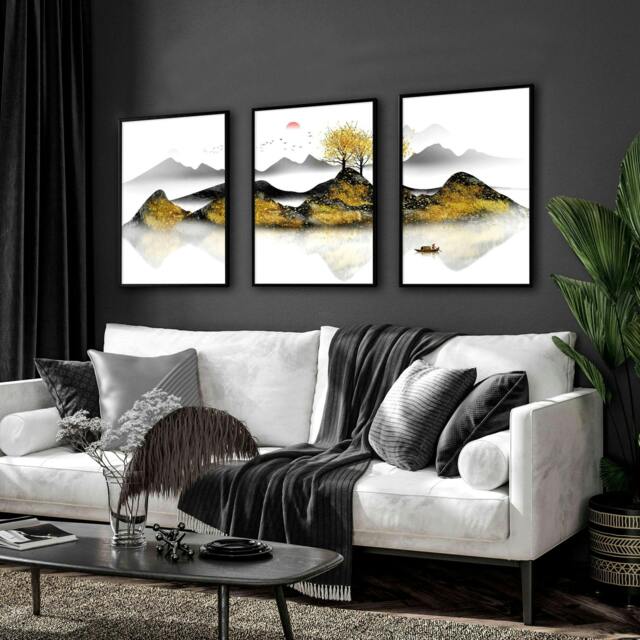 Rackhams Japandi wall art - set of 3 framed wall art - A2 16.54 x 23.39 in / 42 x 59.4 cm - Satin Photo paper 280 gsm - Black Frame - image 1