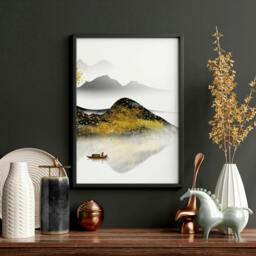 Rackhams Japandi wall art - set of 3 framed wall art - A2 16.54 x 23.39 in / 42 x 59.4 cm - Satin Photo paper 280 gsm - Black Frame - thumbnail 5