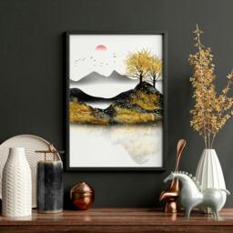 Rackhams Japandi wall art - set of 3 framed wall art - A2 16.54 x 23.39 in / 42 x 59.4 cm - Satin Photo paper 280 gsm - Black Frame - thumbnail 4