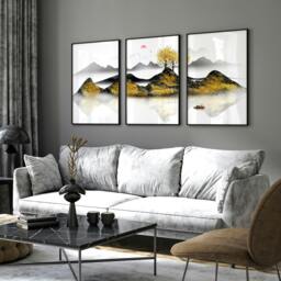 Rackhams Japandi wall art - set of 3 framed wall art - A2 16.54 x 23.39 in / 42 x 59.4 cm - Satin Photo paper 280 gsm - Black Frame - thumbnail 6